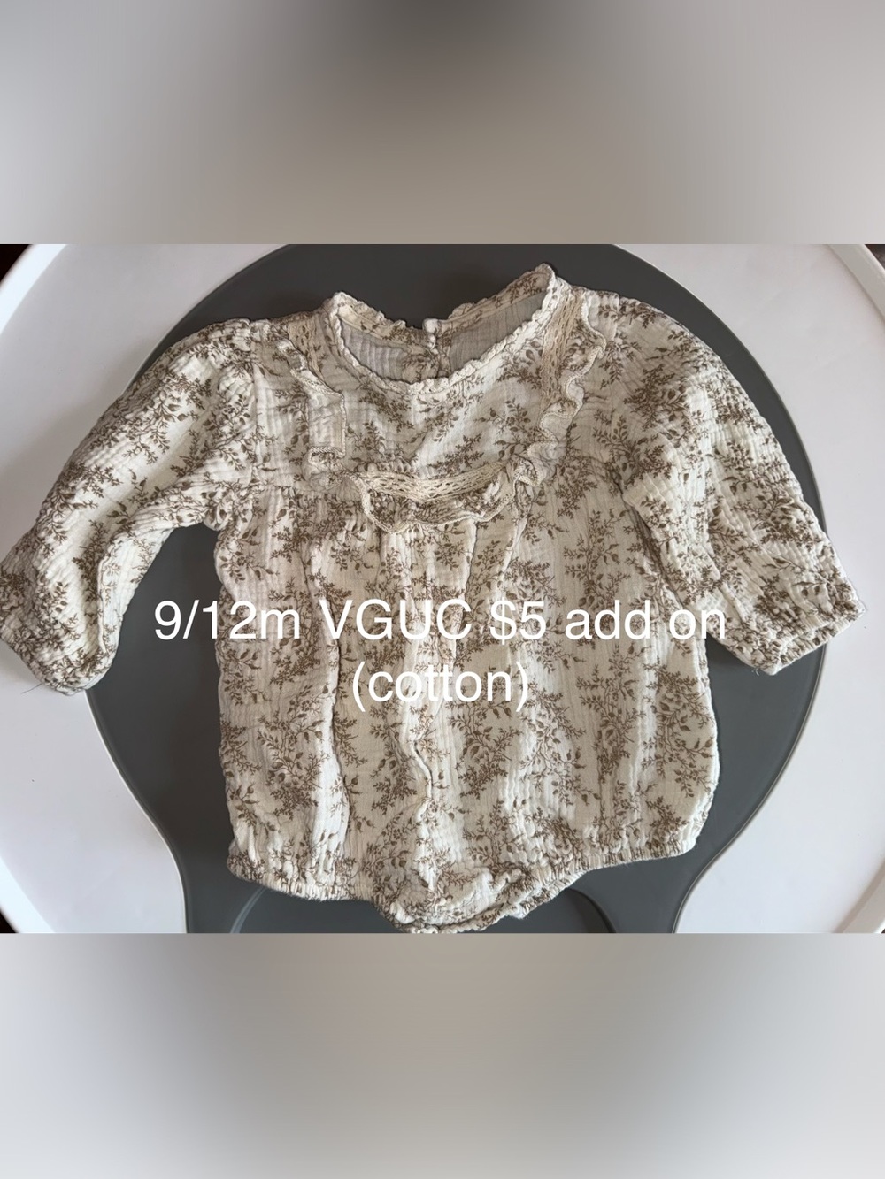Cream Floral Cotton Ruffle Baby Bubble